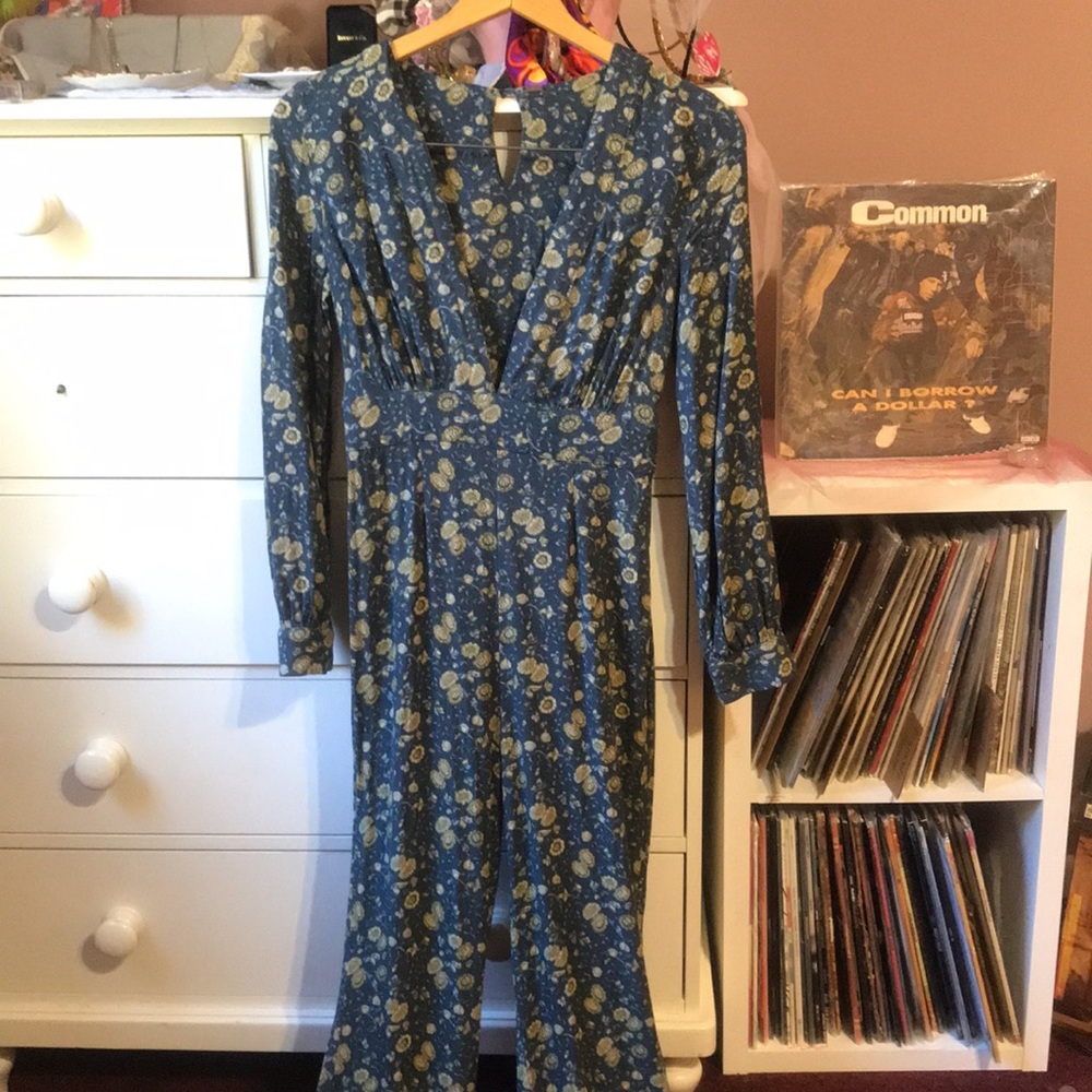 Free People Boho Jumpsuit Coverall Floral Navy Printed Long Sleeve Playsuit Cute